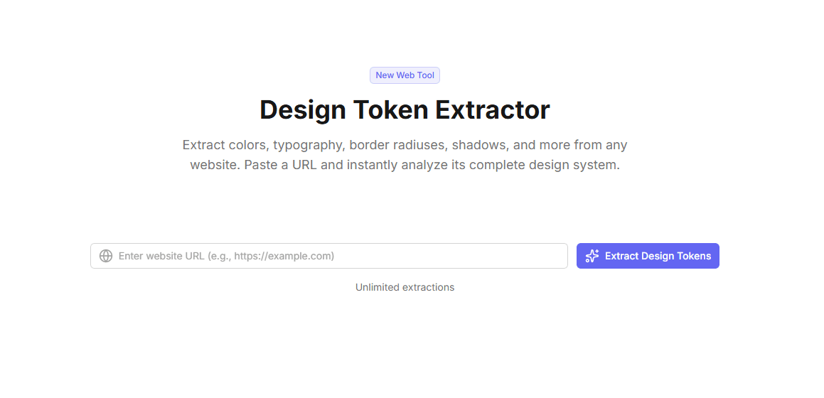 Extracted design tokens displayed in organized categories