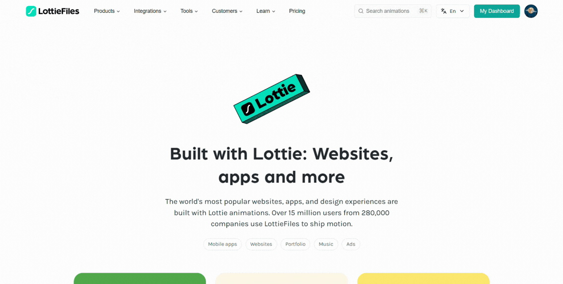 Website with Lottie animations