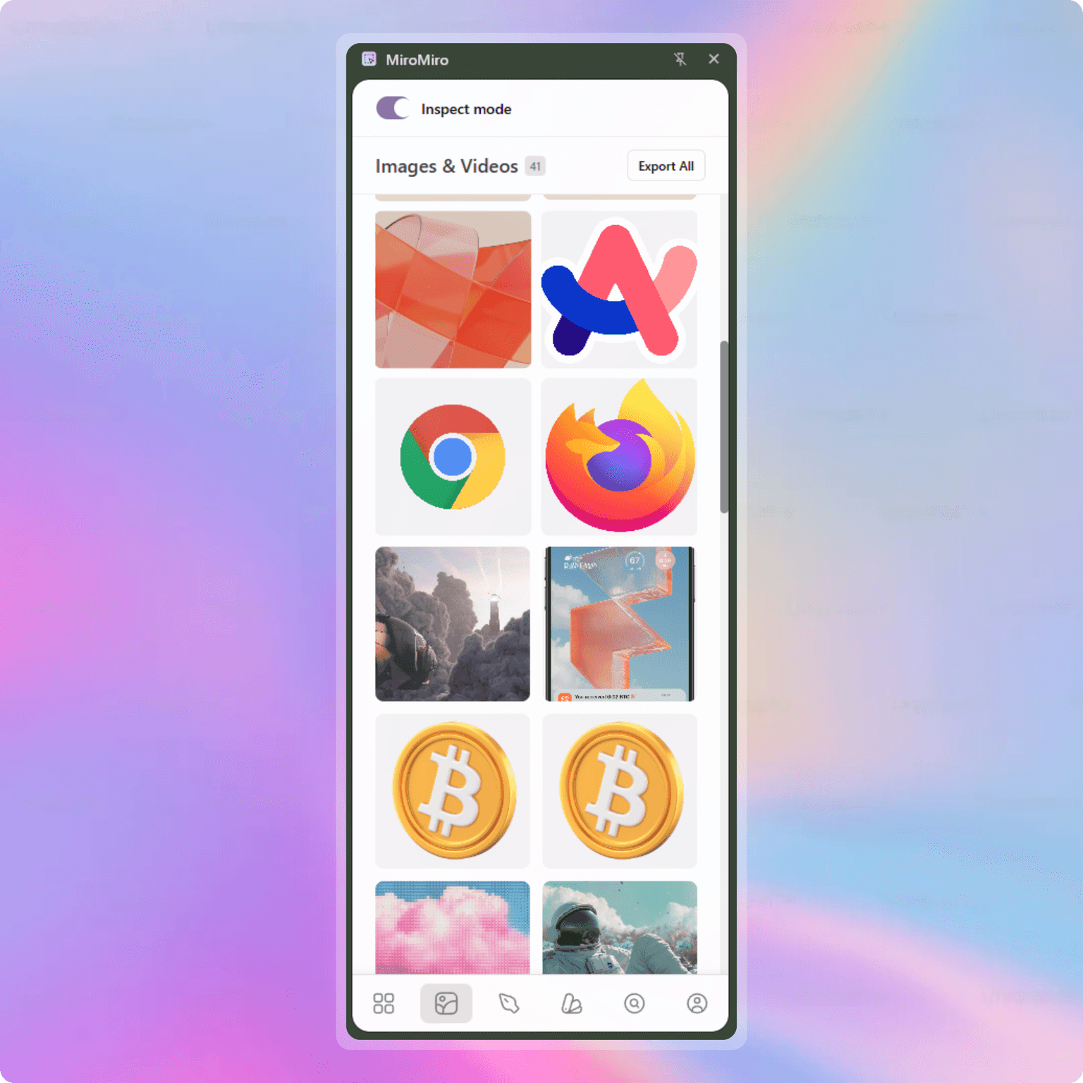 MiroMiro Assets Tab showing all images on the page