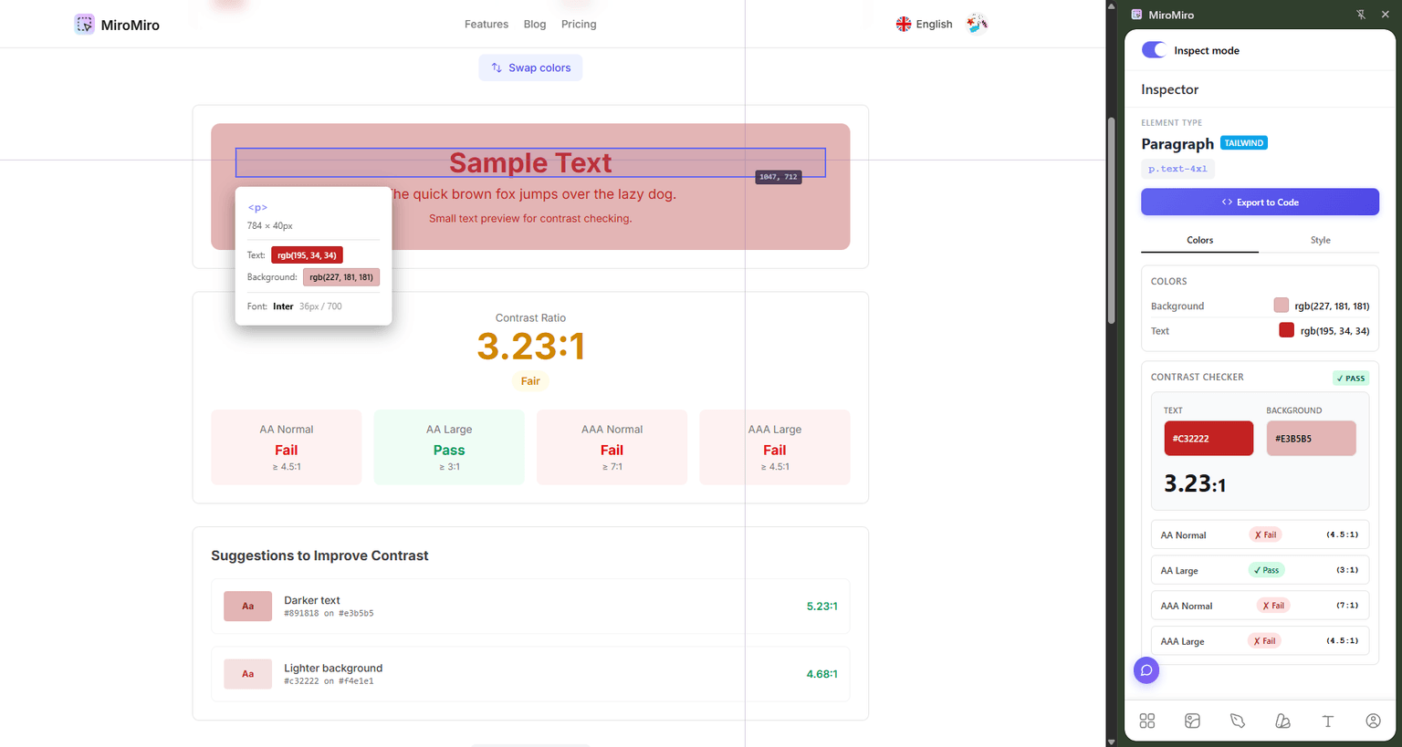 Inspecting color contrast on live websites