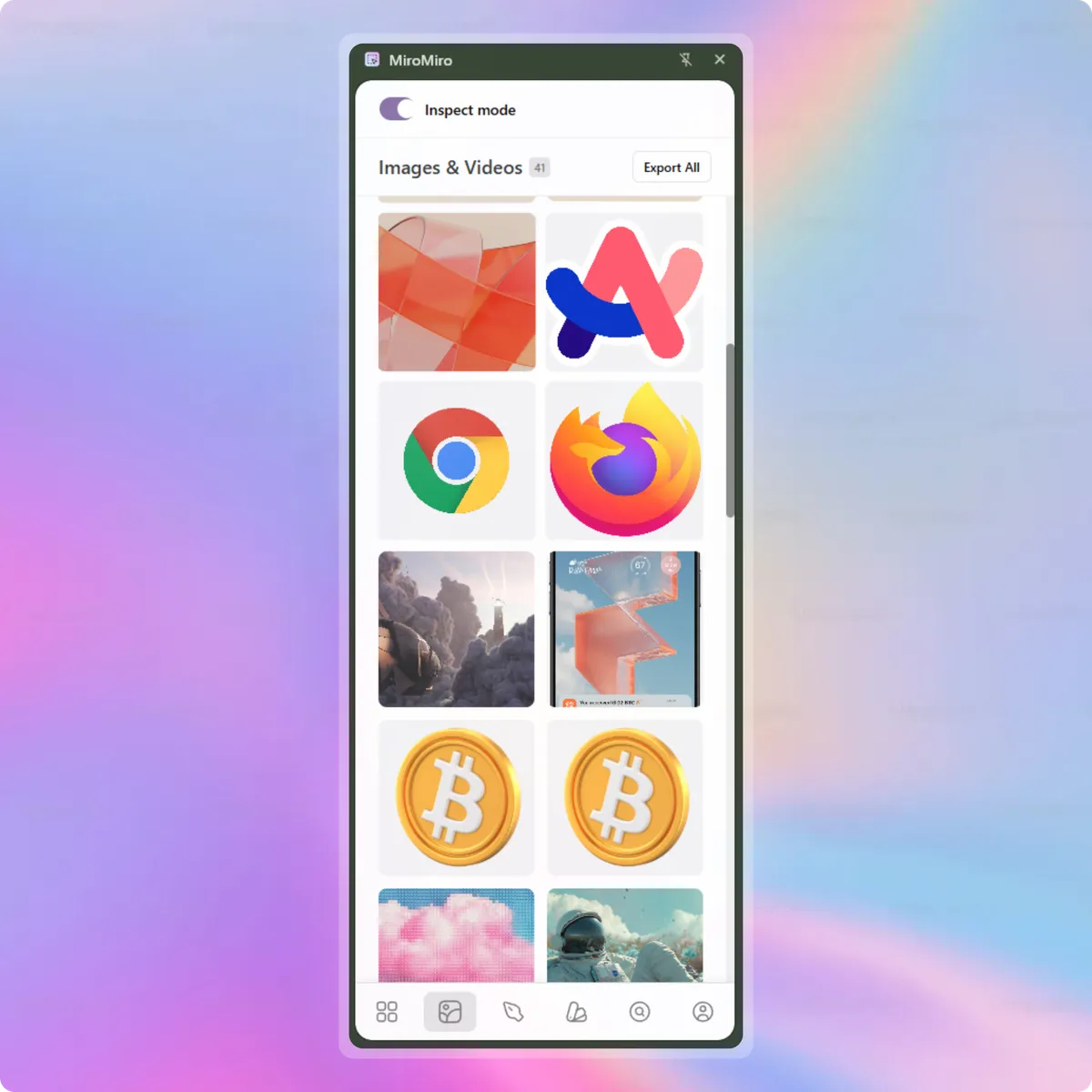 MiroMiro Assets Tab showing all images on the page