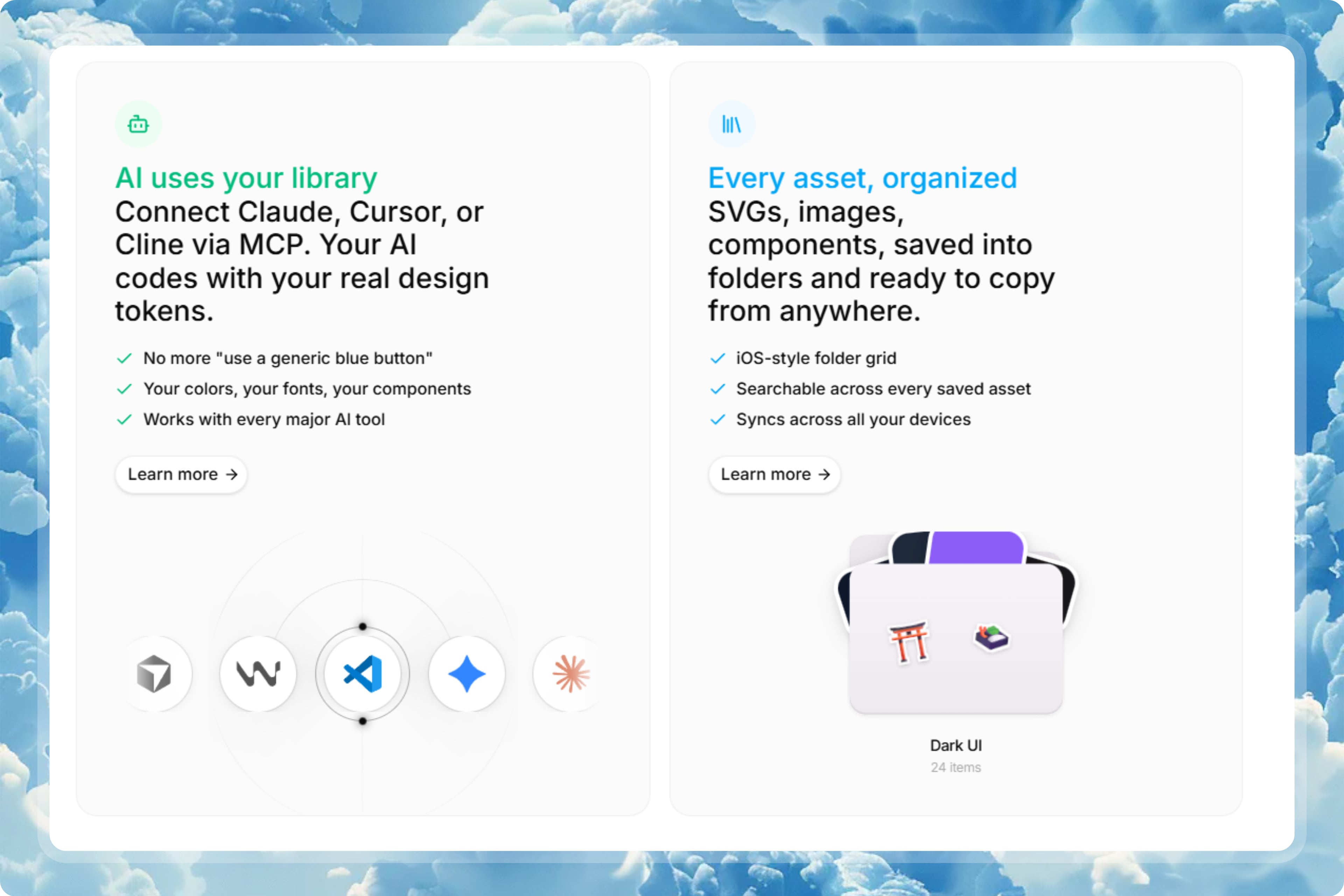 Feature cards section built with MiroMiro