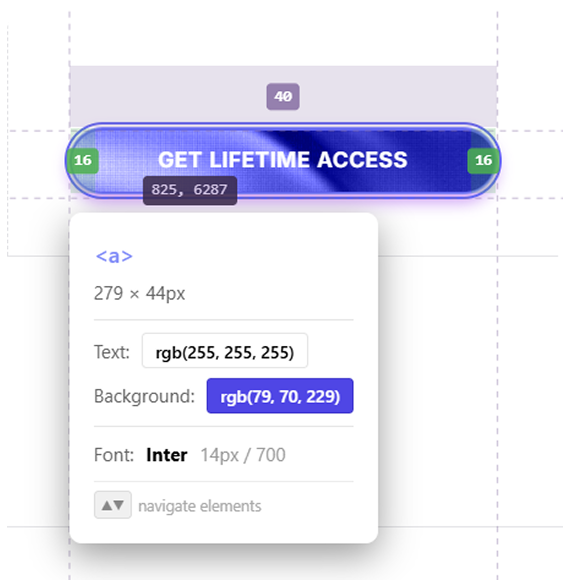 Hover inspector tooltip showing element styles