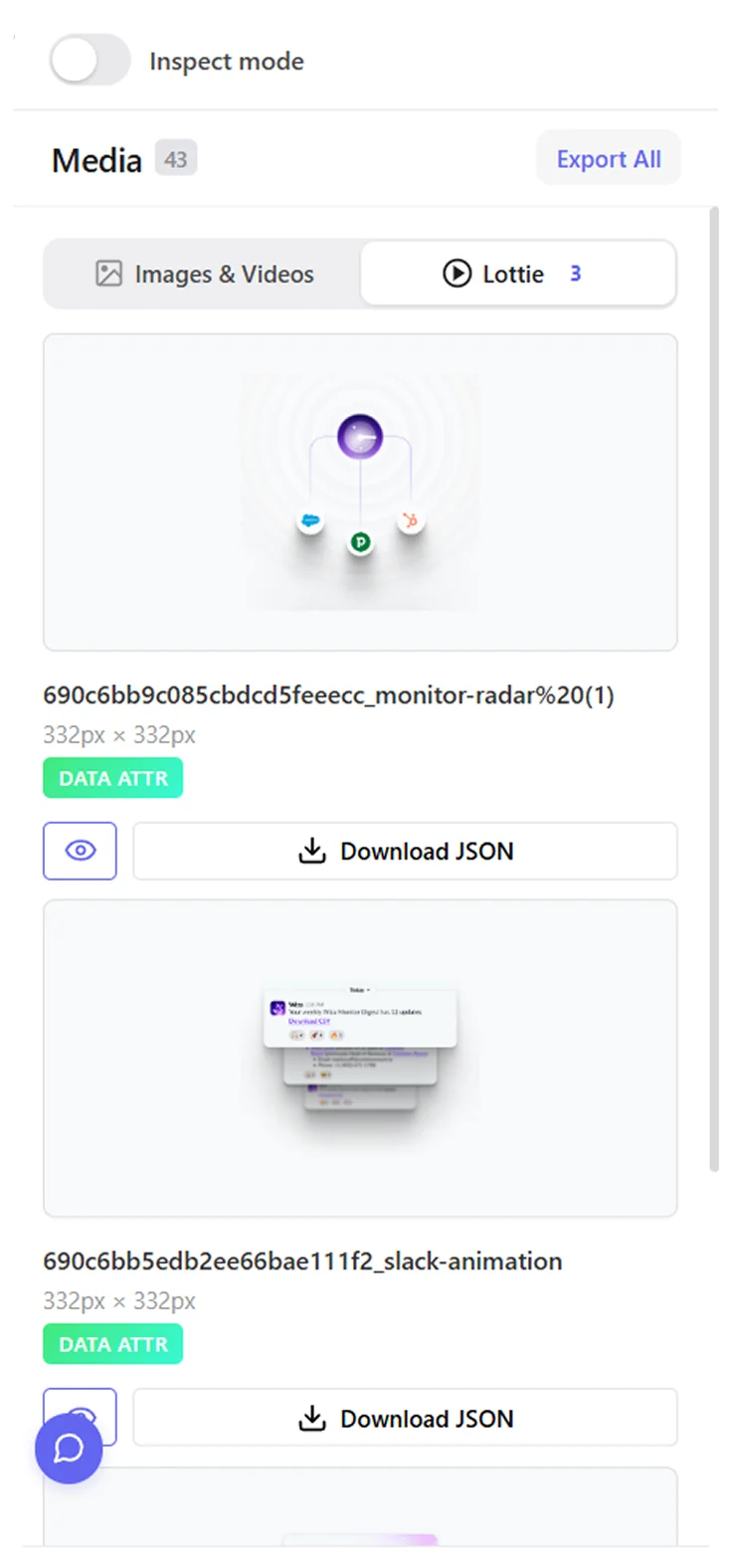 Lottie preview player with speed, loop and export controls